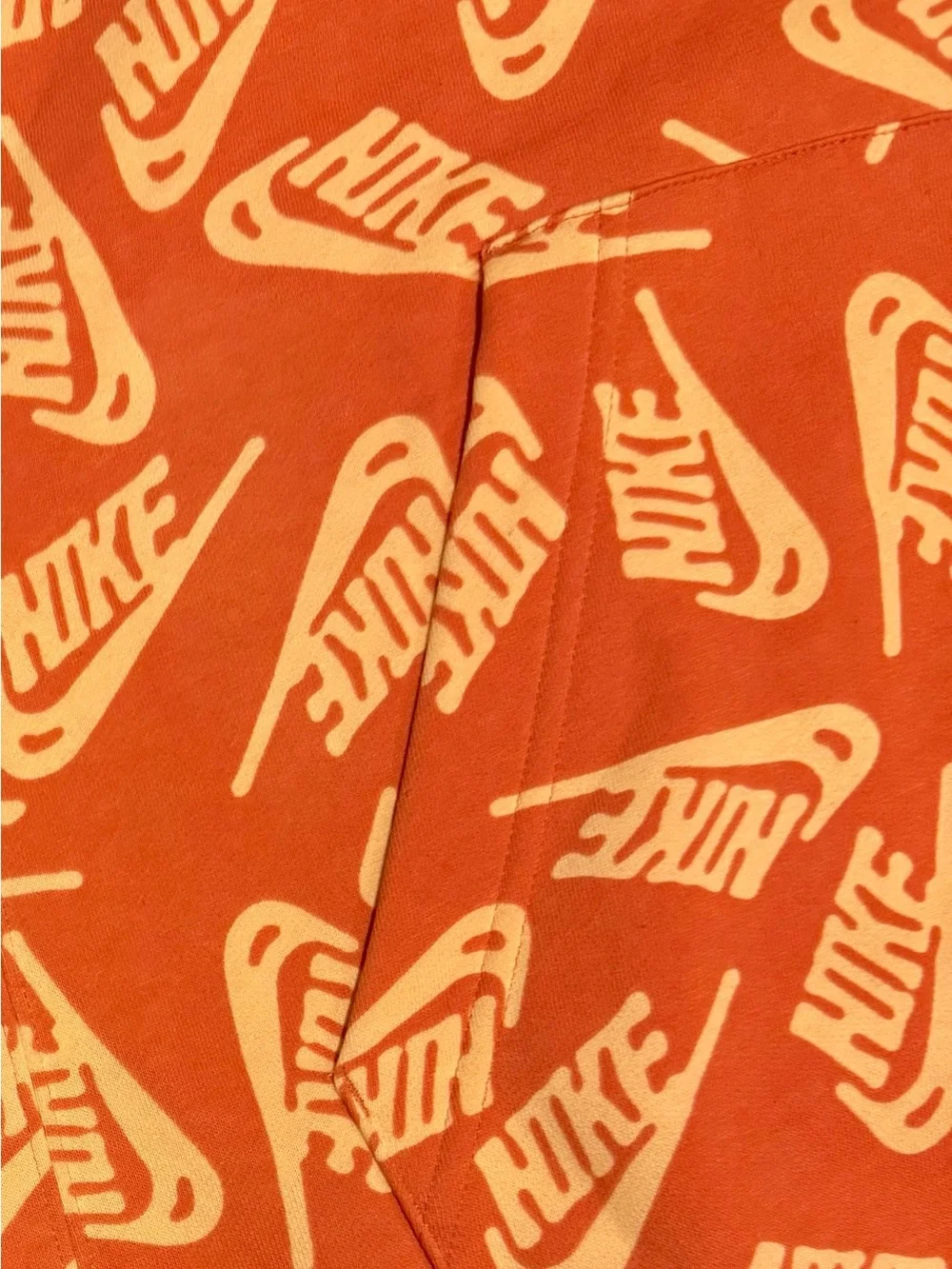 Nike Orange Hoodie with Cream All-Over Logo Print - Men's